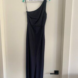BHLDN Dylan One-Shoulder Satin Side-Slit Gown
